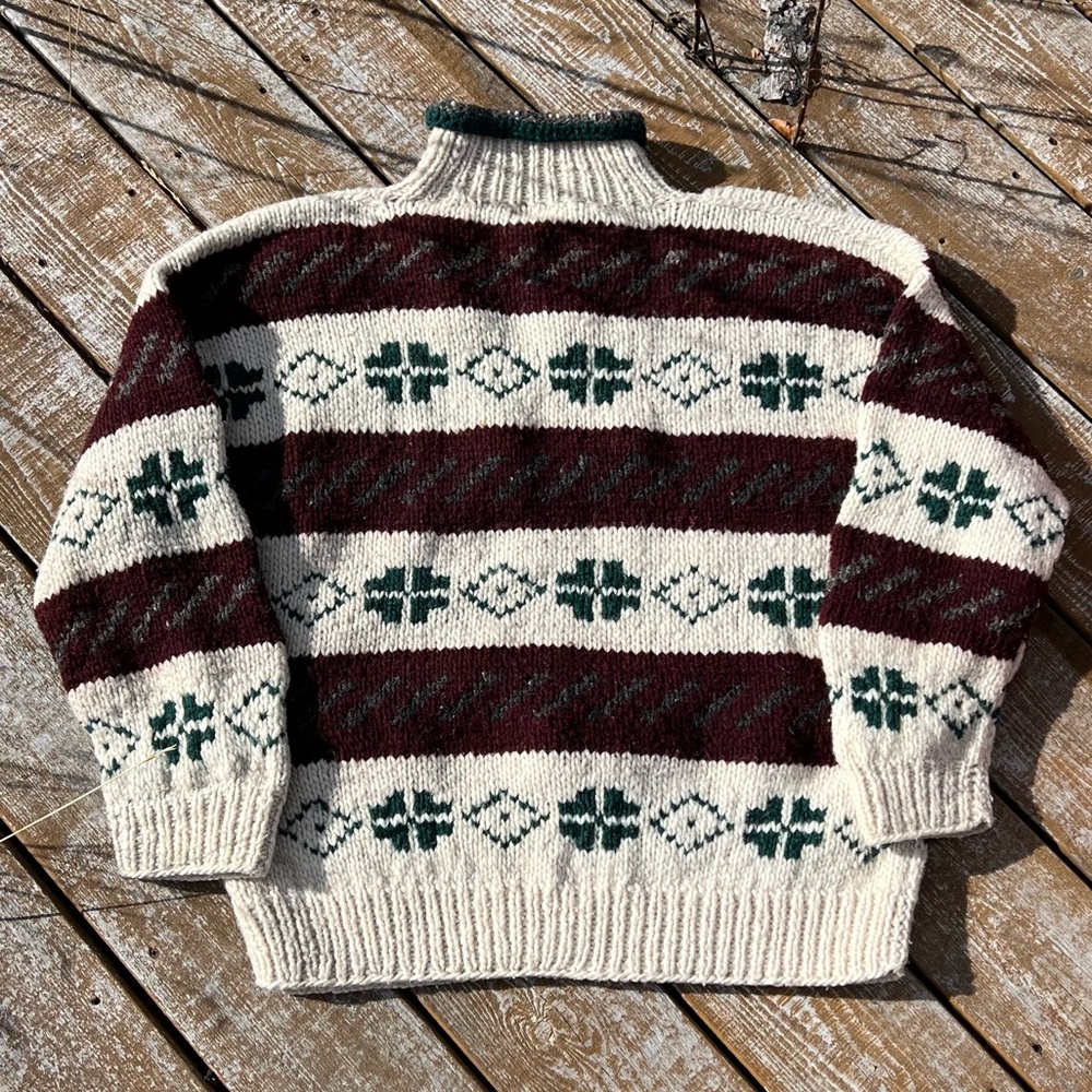 Chunky Hand Knit 100% Wool Sweater - Picture 3 of 9